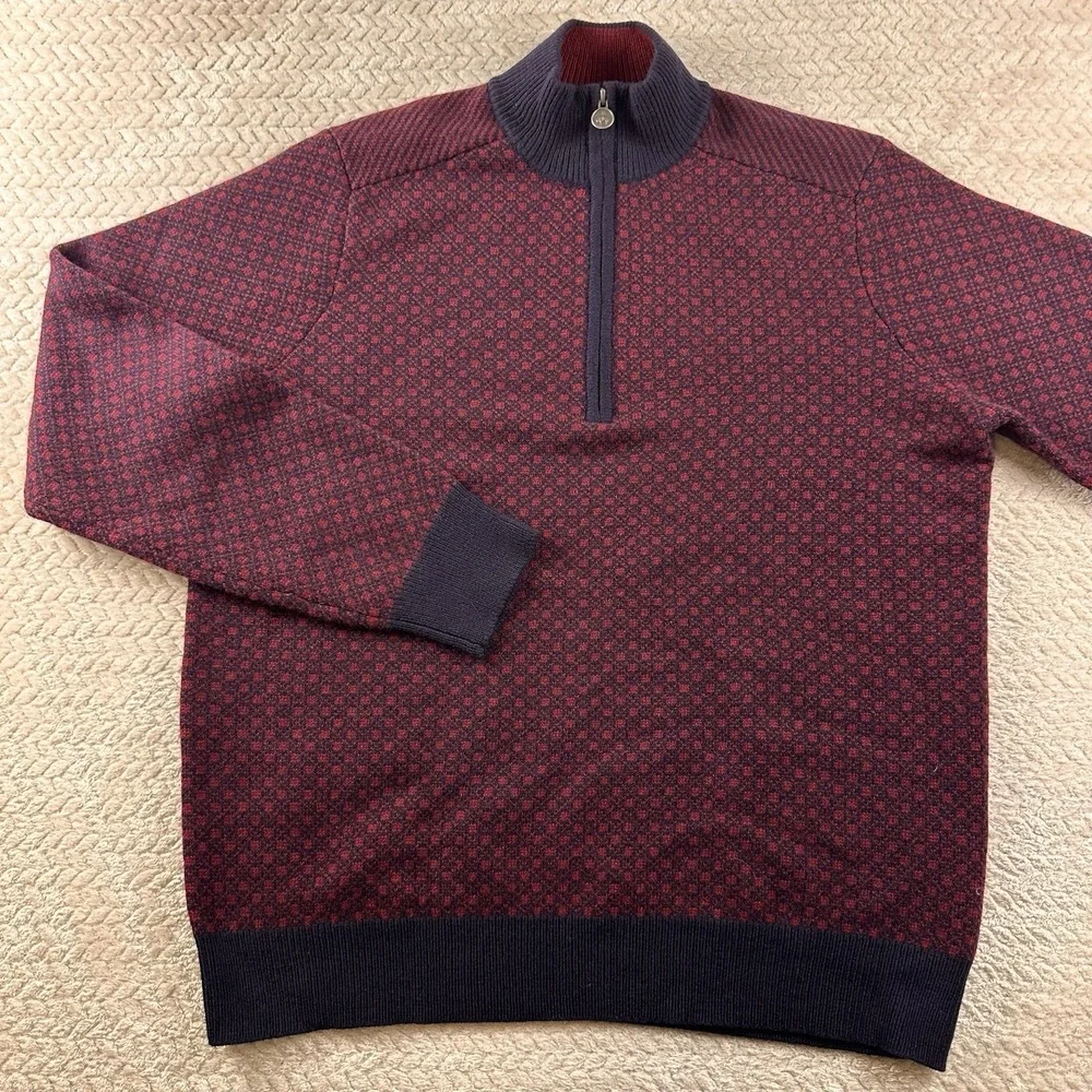 Brooks Brothers Men's‎ XL Nordic Wool Sweater half zip Burgundy navy Cabin Cozy